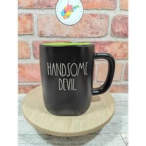 Rae Dunn Halloween Handsome Devil Black Mug Magenta Artisan Green Inside
